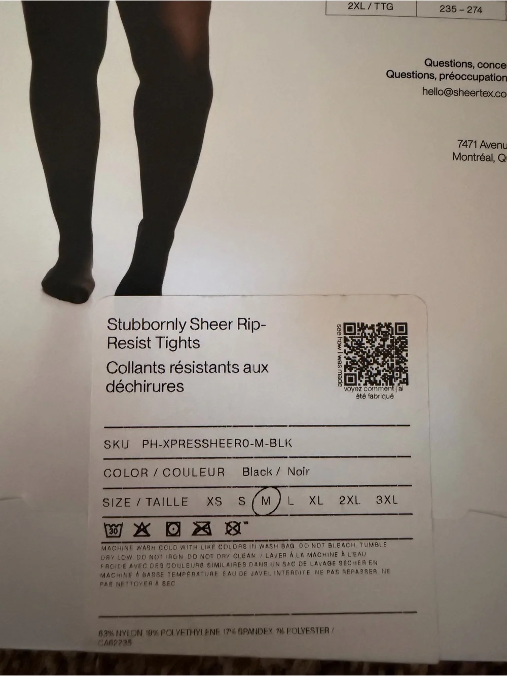 Sheertex Rip-Resist Tights in Black Size M NWT